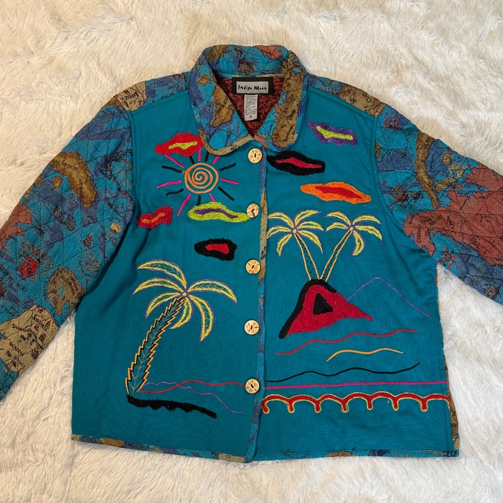 Indigo Moon wearable art - quilted, fully lined, Embroidered Bomber Jacket